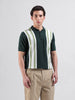 Men's Green Slim Fit Textured Flat Knit Polo Collar T-Shirt