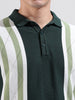 Men's Green Slim Fit Textured Flat Knit Polo Collar T-Shirt