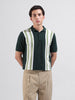 Men's Green Slim Fit Textured Flat Knit Polo Collar T-Shirt