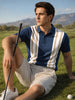 Men's Blue Slim Fit Colourblocked Flat Knit Polo T-Shirt