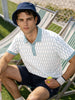 Men's White Slim Fit Textured Flat Knit Polo T-Shirt