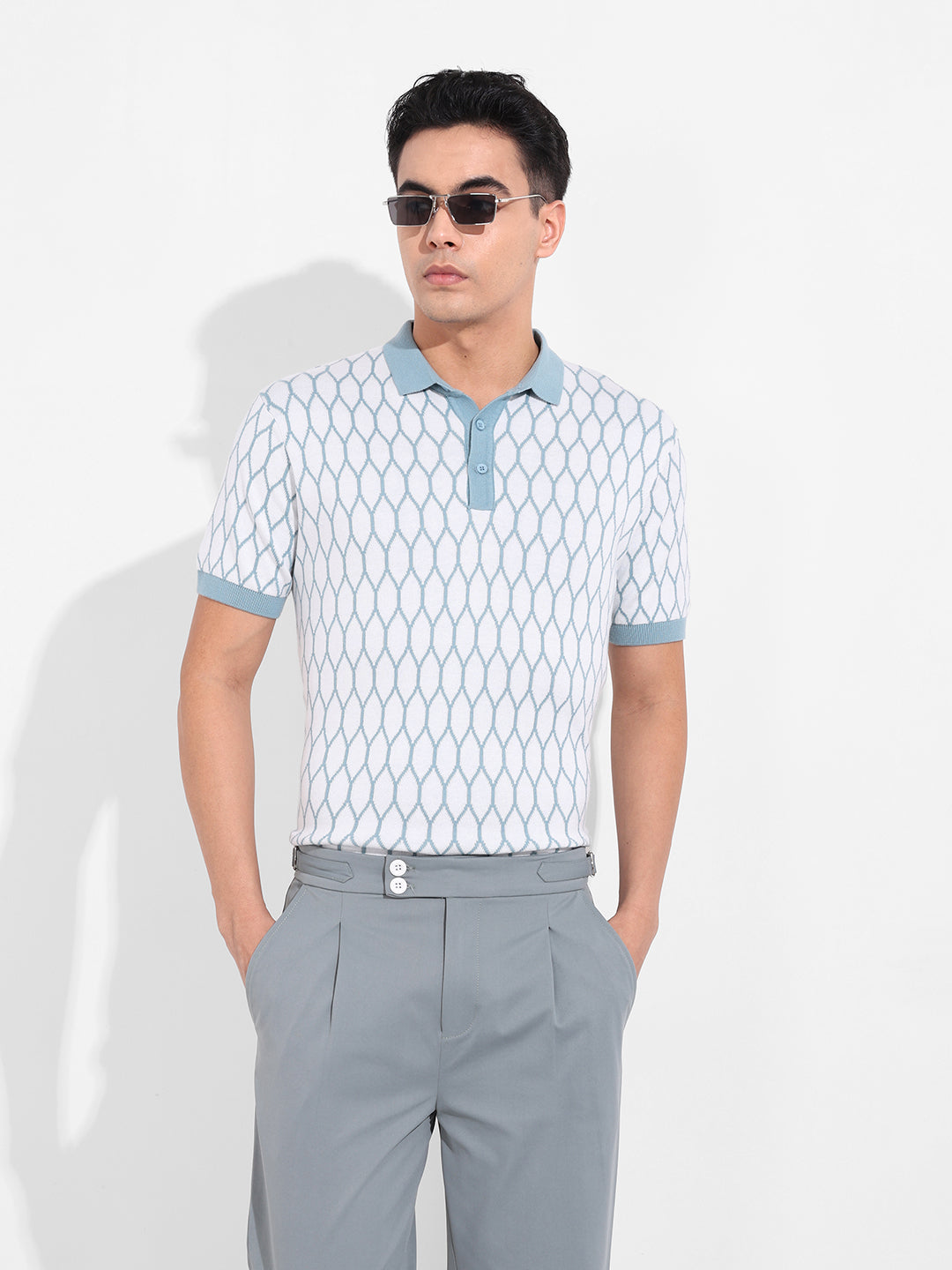 Men's White Slim Fit Textured Flat Knit T-Shirt