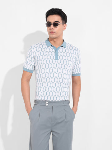 Men's White Slim Fit Textured Flat Knit T-Shirt