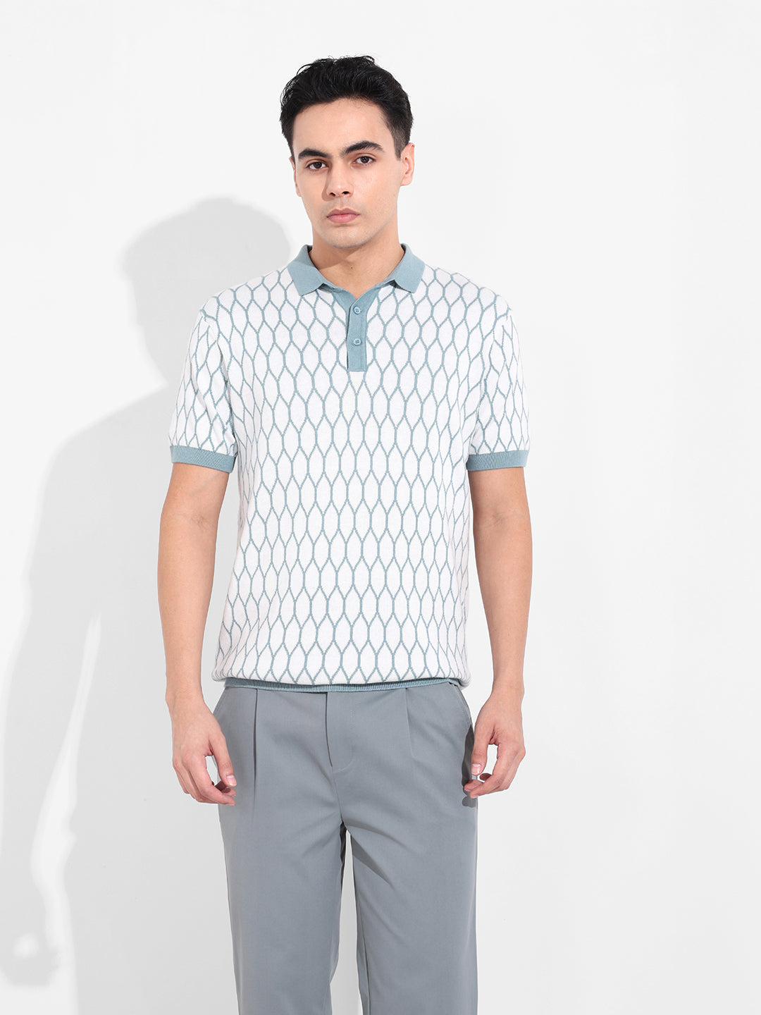 Men's White Slim Fit Textured Flat Knit T-Shirt