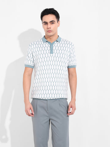 Men's White Slim Fit Textured Flat Knit T-Shirt