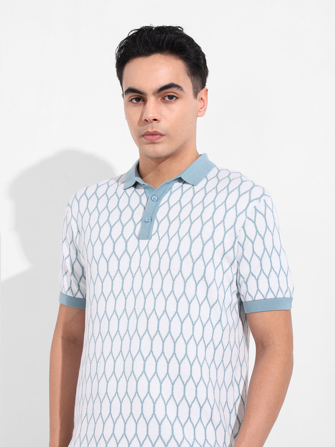 Men's White Slim Fit Textured Flat Knit T-Shirt