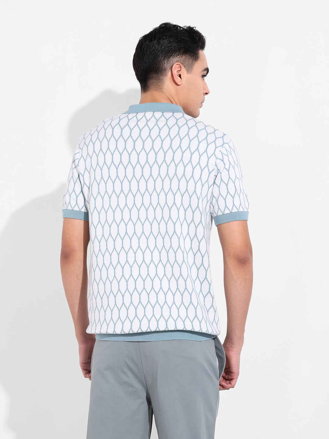 Men's White Slim Fit Textured Flat Knit T-Shirt