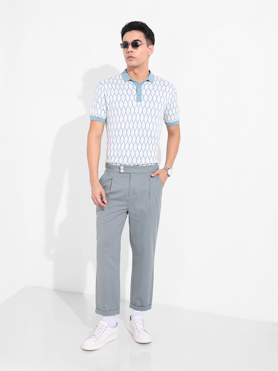 Men's White Slim Fit Textured Flat Knit T-Shirt
