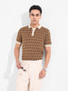Men's Brown Slim Fit Textured Flat Knit T-Shirt