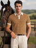 Men's Brown Slim Fit Printed Flat Knit Polo T-Shirt
