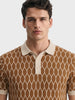 Men's Brown Slim Fit Printed Flat Knit Polo T-Shirt