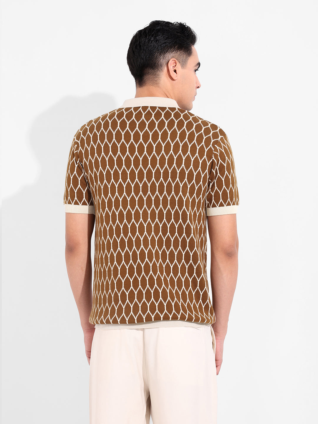 Men's Brown Slim Fit Textured Flat Knit T-Shirt