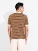 Men's Brown Slim Fit Textured Flat Knit T-Shirt