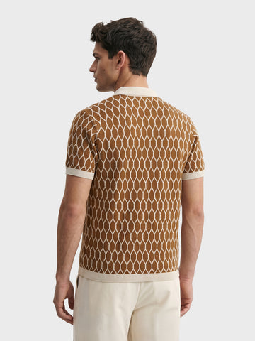 Men's Brown Slim Fit Printed Flat Knit Polo T-Shirt