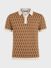 Men's Brown Slim Fit Printed Flat Knit Polo T-Shirt