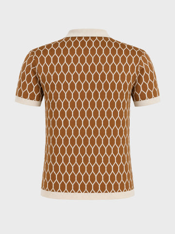 Men's Brown Slim Fit Printed Flat Knit Polo T-Shirt