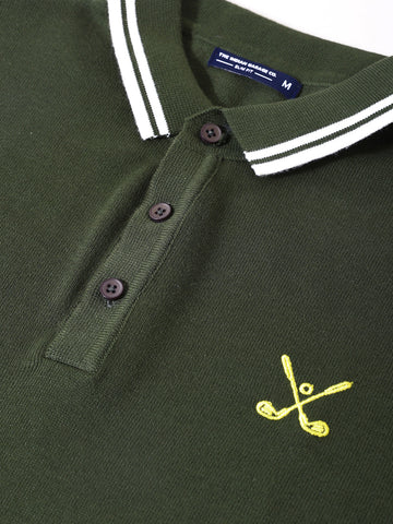 Men's Olive Slim Fit Solid Polo T-Shirt