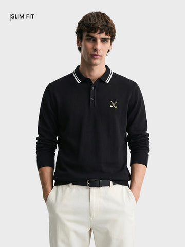 Men's Black Slim Fit Textured Flat Knit T-Shirt