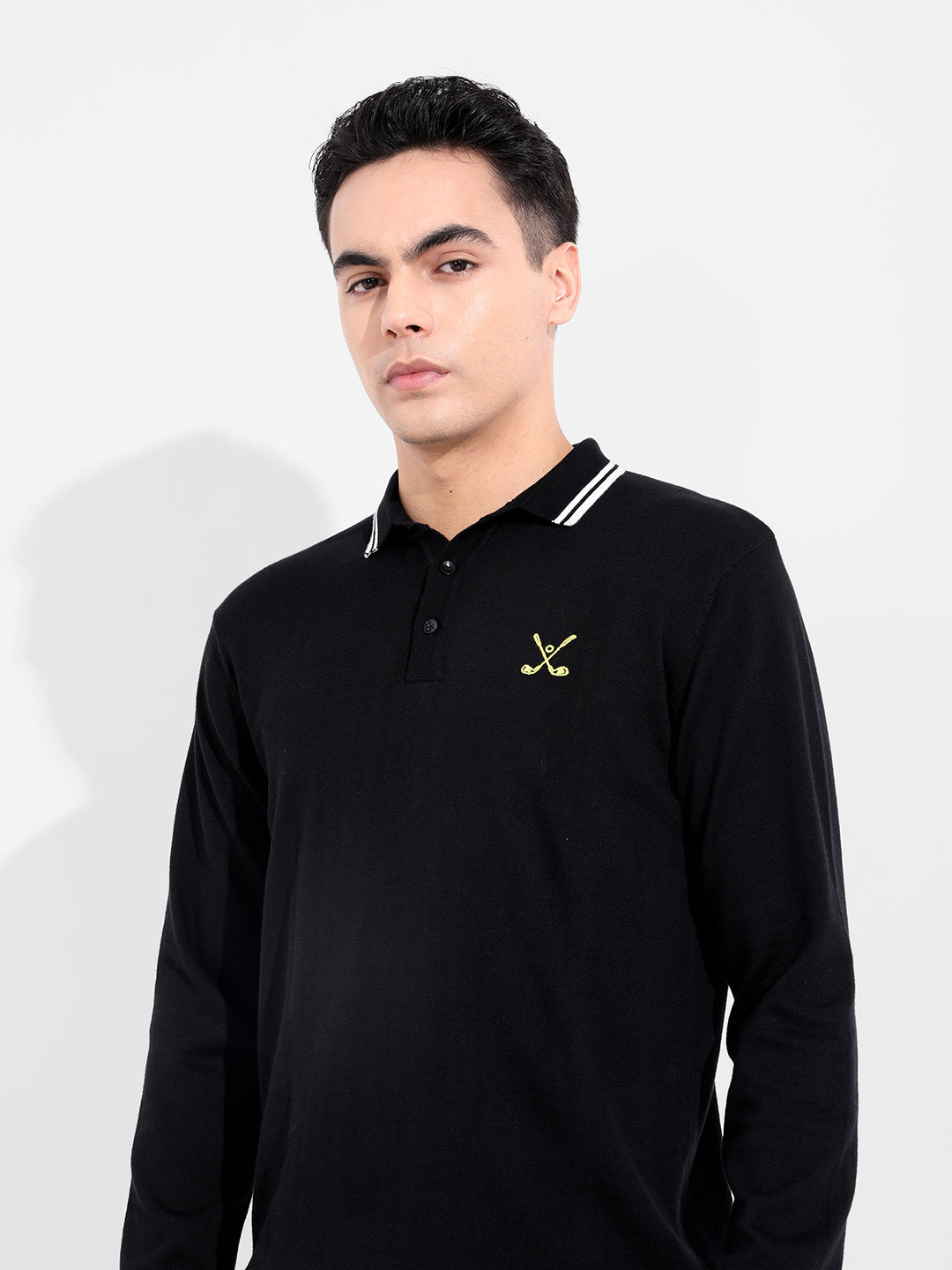 Men's Black Slim Fit Textured Flat Knit T-Shirt