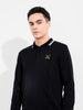 Men's Black Slim Fit Textured Flat Knit T-Shirt