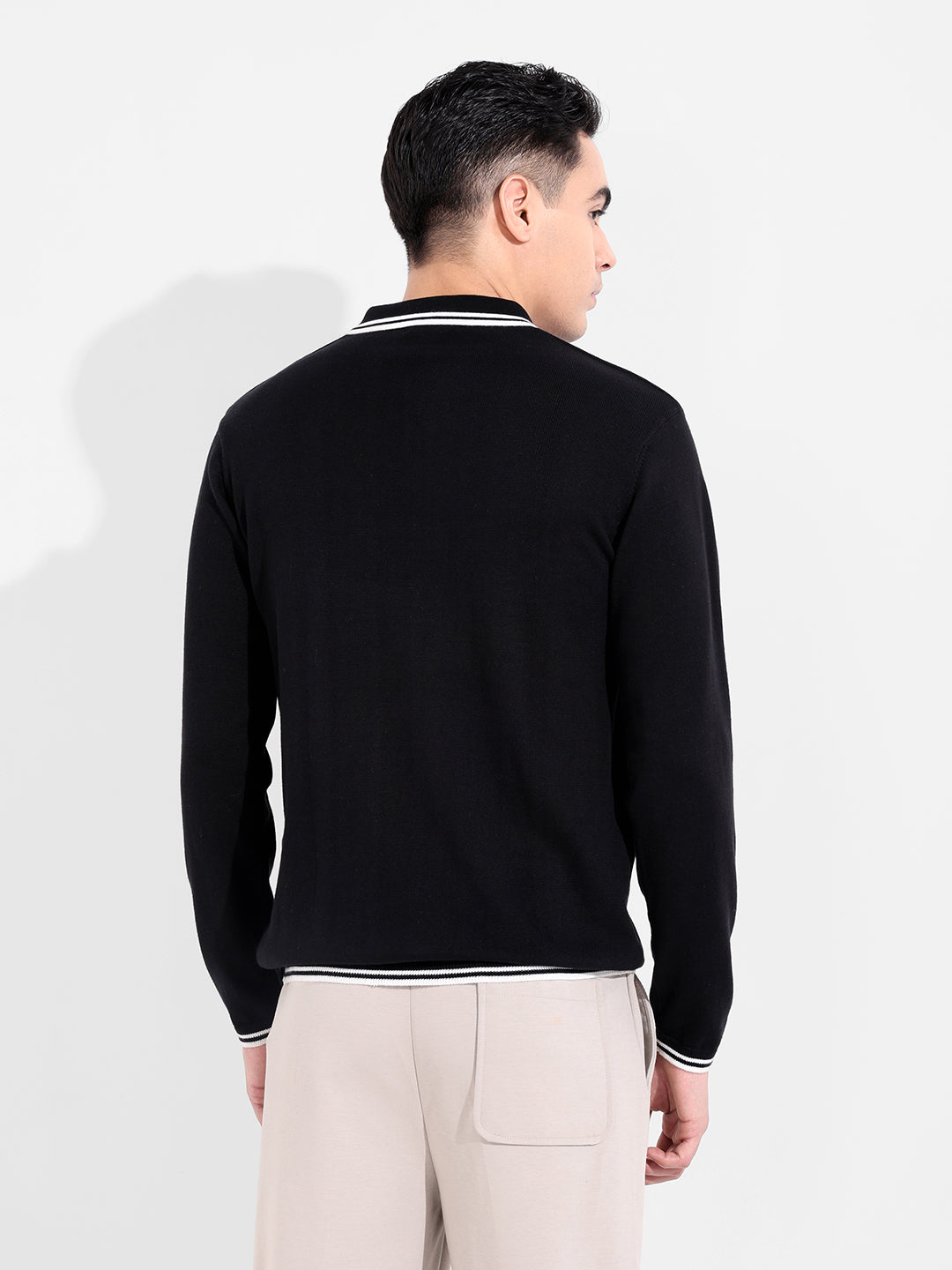 Men's Black Slim Fit Textured Flat Knit T-Shirt