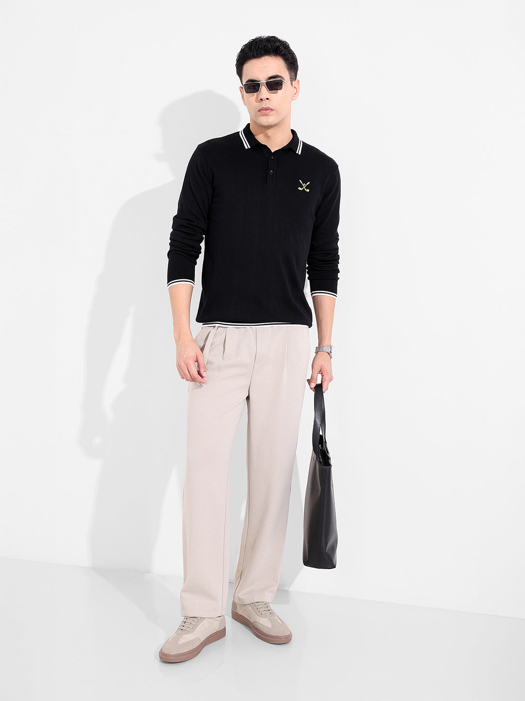 Men's Black Slim Fit Textured Flat Knit T-Shirt