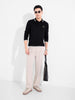 Men's Black Slim Fit Textured Flat Knit T-Shirt