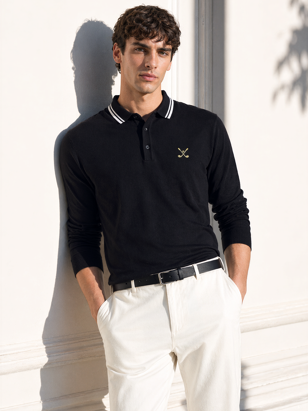 Men's Black Slim Fit Textured Flat Knit T-Shirt