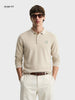 Men's Beige Slim Fit Textured Flat Knit Polo T-Shirt