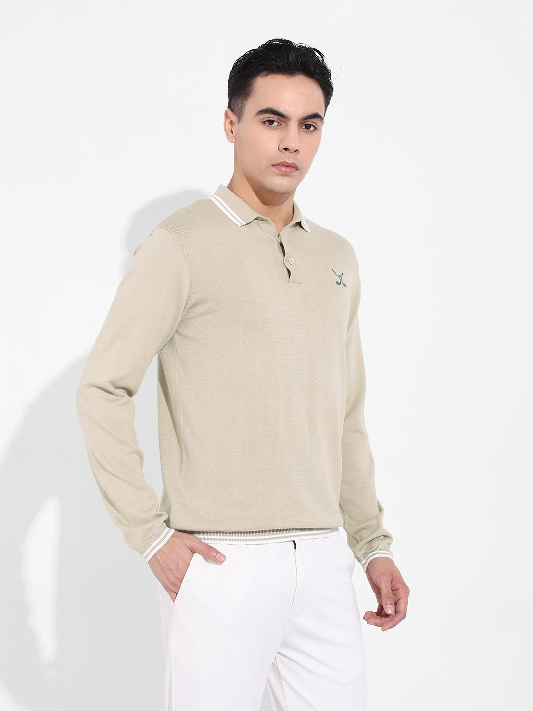 Men's Beige Slim Fit Textured Flat Knit T-Shirt