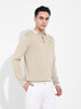 Men's Beige Slim Fit Textured Flat Knit T-Shirt