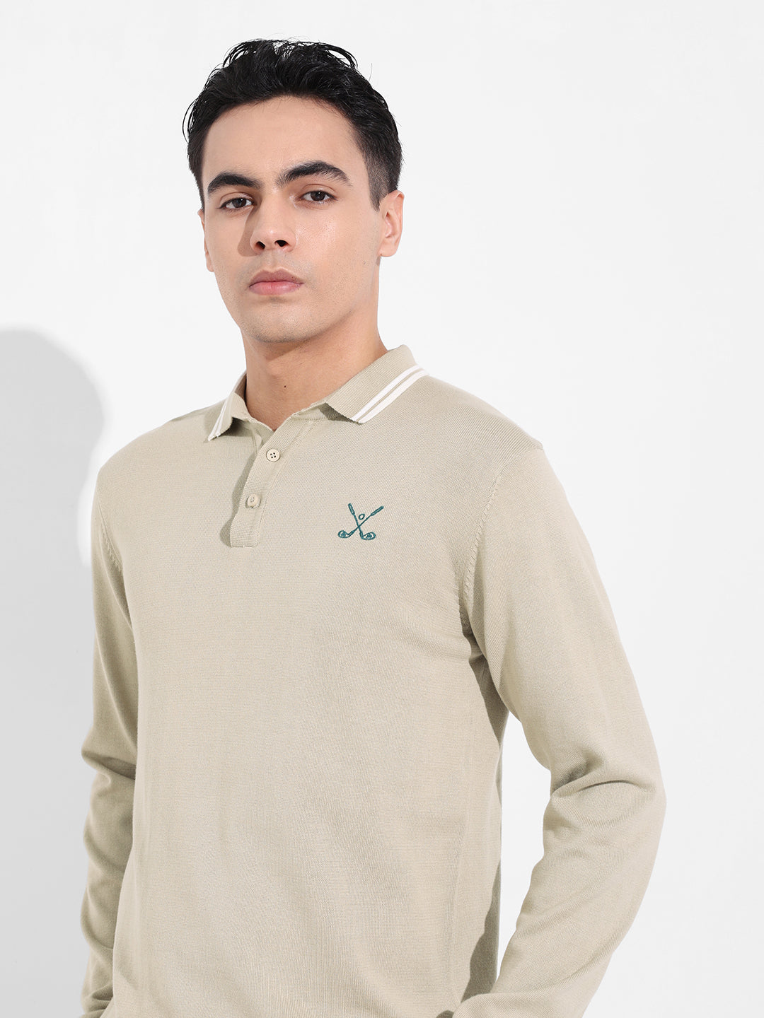 Men's Beige Slim Fit Textured Flat Knit T-Shirt