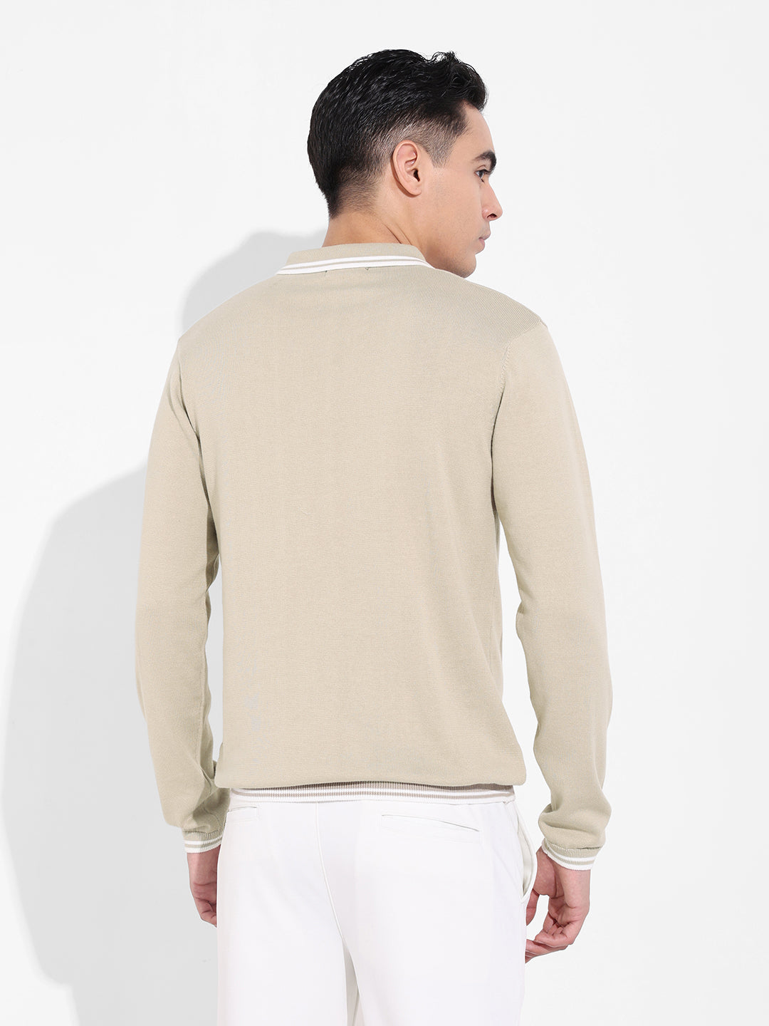 Men's Beige Slim Fit Textured Flat Knit T-Shirt