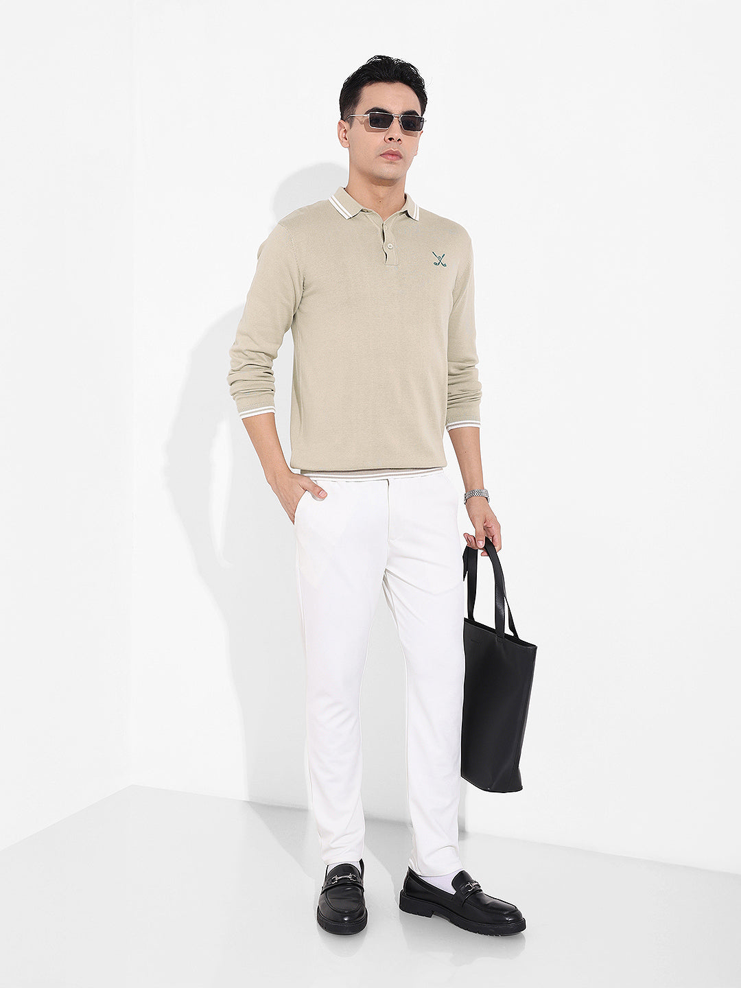 Men's Beige Slim Fit Textured Flat Knit T-Shirt