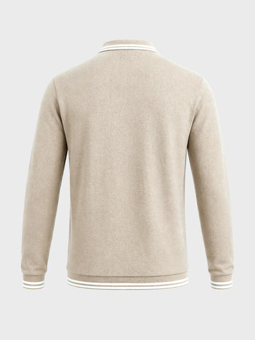 Men's Beige Slim Fit Textured Flat Knit Polo T-Shirt