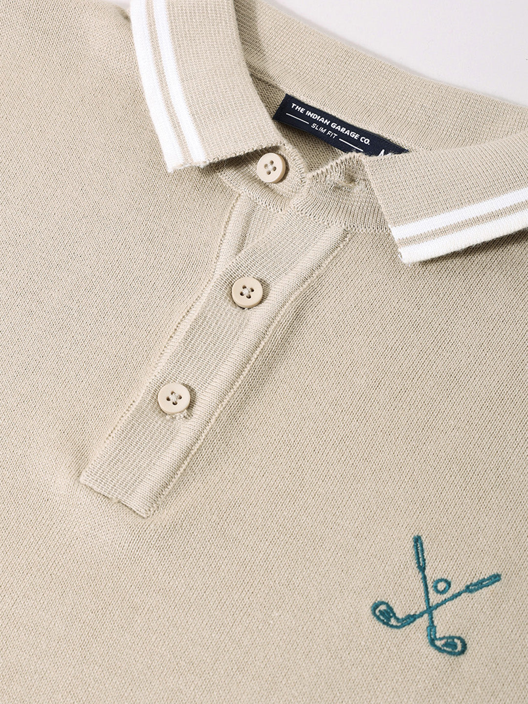 Men's Beige Slim Fit Textured Flat Knit T-Shirt