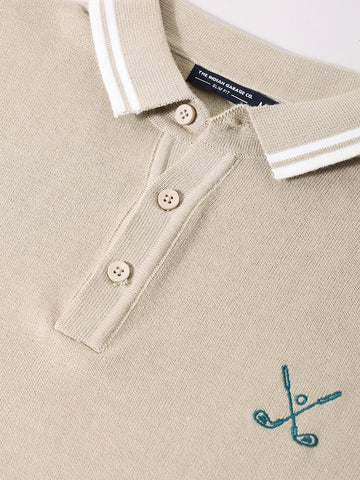 Men's Beige Slim Fit Textured Flat Knit T-Shirt