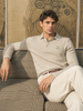 Men's Beige Slim Fit Textured Flat Knit Polo T-Shirt