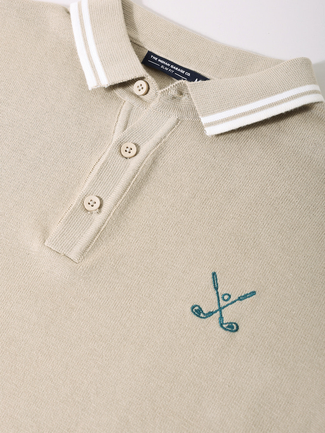 Men's Beige Slim Fit Textured Flat Knit T-Shirt