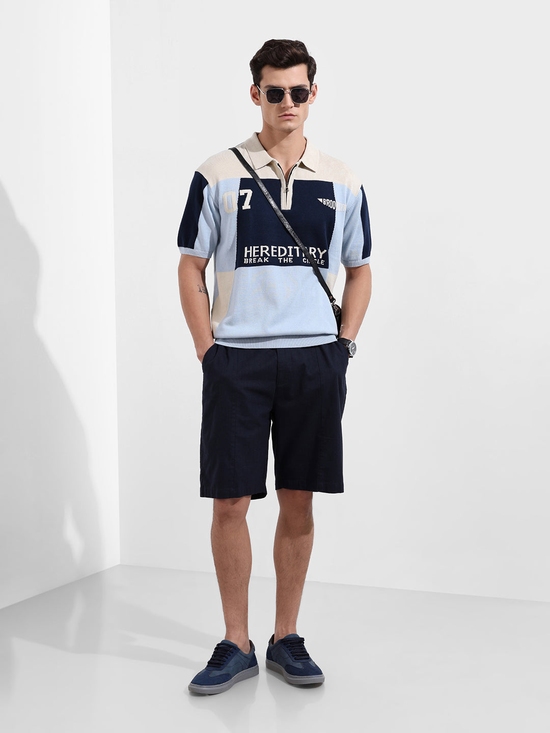 Men's Navy Blue Oversized Fit Solid Flat Knit T-Shirt