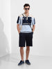 Men's Navy Blue Oversized Fit Solid Flat Knit T-Shirt