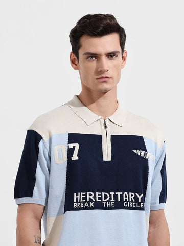 Men's Navy Blue Oversized Fit Solid Flat Knit T-Shirt