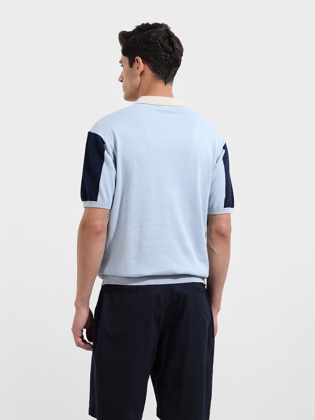 Men's Navy Blue Oversized Fit Solid Flat Knit T-Shirt