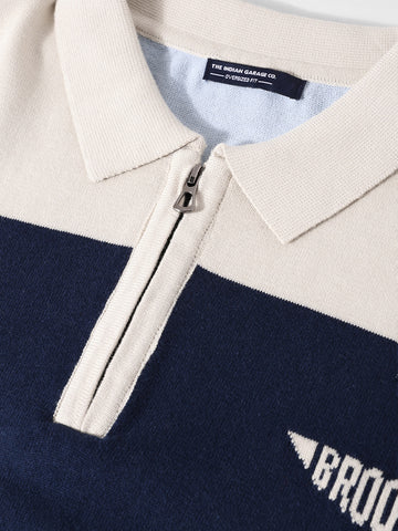 Men's Navy Blue Oversized Fit Solid Flat Knit T-Shirt