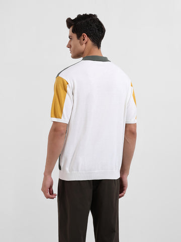 Men's Optic White Oversized Fit Solid Flat Knit T-Shirt