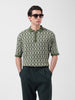 Men's Green Oversized Fit Textured Flat Knit Polo Collar T-Shirt
