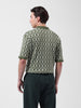 Men's Green Oversized Fit Textured Flat Knit Polo Collar T-Shirt