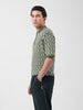 Men's Green Oversized Fit Textured Flat Knit Polo Collar T-Shirt