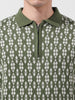 Men's Green Oversized Fit Textured Flat Knit Polo Collar T-Shirt