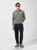 Men's Green Oversized Fit Textured Flat Knit Polo Collar T-Shirt